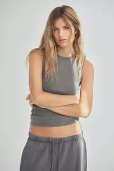 Ребричный топ с открытой спиной ZARA, серый