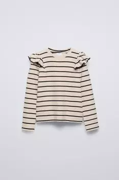Ребричный топ с воланами ZARA, полосы