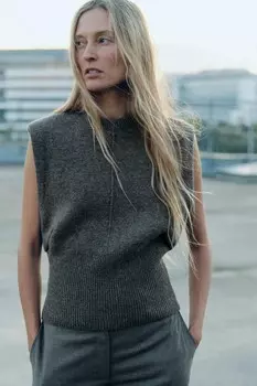 Ребричный топ ZARA, серый