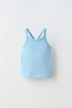 Ребричный топ ZARA, синий