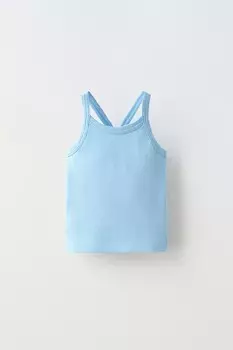 Ребричный топ ZARA, синий