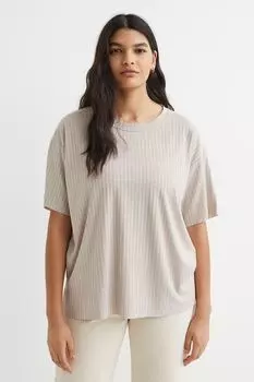 Ребристая футболка H&amp;M, светло-серый бежевый