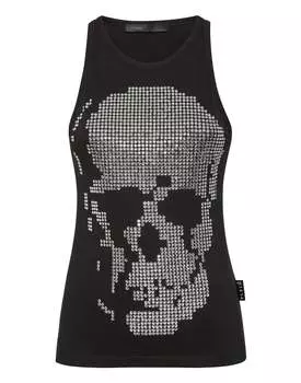 Ребристая майка с черепом и стразами PHILIPP PLEIN, черный