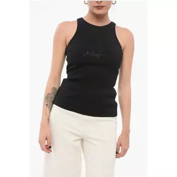 Ребристая майка с логотипом из стразов Blumarine, Black
