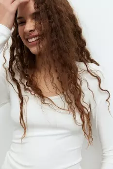Ребристая рубашка H&M, белый
