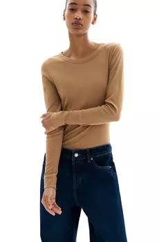 Ребристая рубашка H&M, бежевый