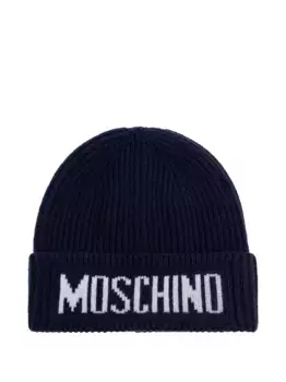 Ребристая шапка-бини с логотипом Moschino, синий