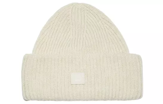Ребристая шапка с логотипом Acne Studios, Ecru