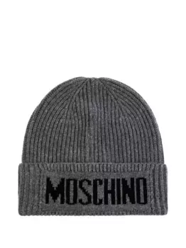 Ребристая шапка с логотипом Moschino, серый