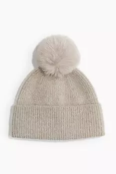 Ребристая шапка с помпоном H&M, серый