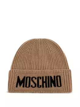 Ребристая шапка с вышитым логотипом Moschino, коричневый