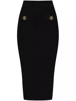 Ребристая юбка миди Balmain, черный