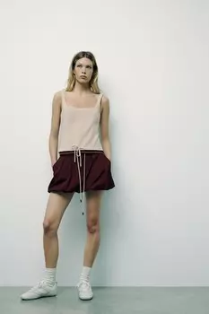 Ребристо-стрейч топ ZARA, бежевый