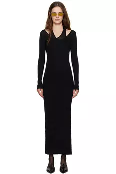 Ребристое крученое платье миди с двойным слоем и проймами Jean Paul Gaultier, черный