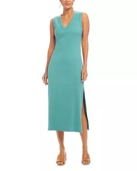 Ребристое платье-колонна миди с V-образным вырезом Karen Kane, синий