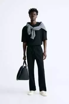 Ребристые джоггеры ZARA, черный