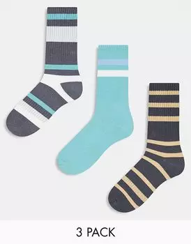 Ребристые носки в упаковке 3 штуки в полоску серого цвета Another Influence