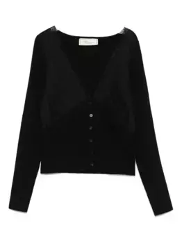 Ребристый кардиган с кружевной отделкой BLUMARINE, черный