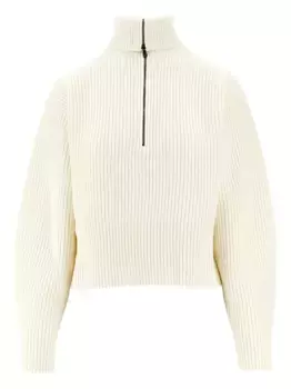 Ребристый пуловер с полумолнией MAX MARA, белый