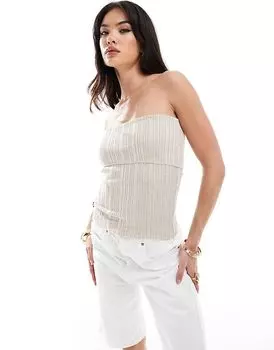 Ребристый сгиб поверх бандо бежевого цвета Mango