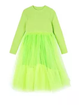Ребристый свитер для девочки и платье из тюля цвета лайма JNBY, лаймово-зеленый