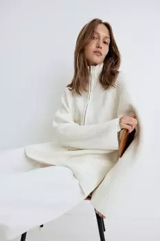 Ребристый свитер на молнии H&M, бежевый