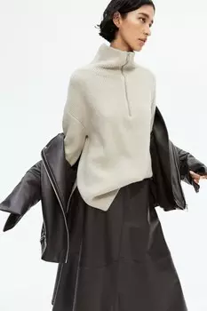 Ребристый свитер на молнии H&M, бежевый