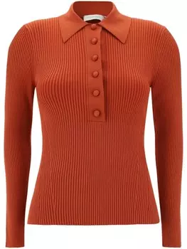 Ребристый свитер-поло ZIMMERMANN, красный