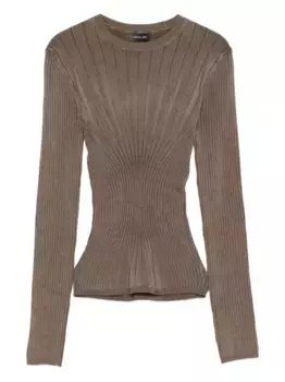 Ребристый свитер с круглым вырезом Mugler, коричневый