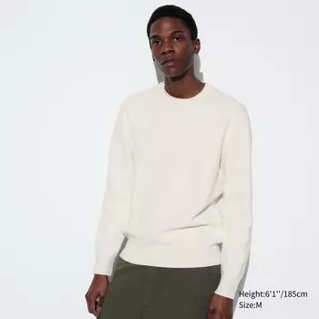 Ребристый свитер с круглым вырезом UNIQLO, белый