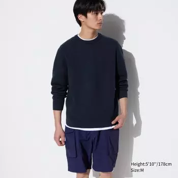 Ребристый свитер с круглым вырезом UNIQLO, темно-синий