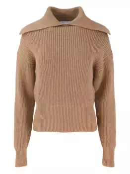 Ребристый свитер с отложным воротником Autumn Cashmere, коричневый