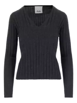 Ребристый свитер с V-образным вырезом ALLUDE, черный