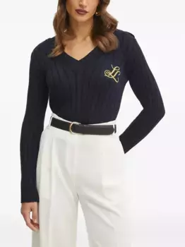 Ребристый свитер с V-образным вырезом и логотипом LUISA SPAGNOLI, синий