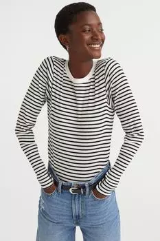 Ребристый топ H&amp;M, черный/полосатый
