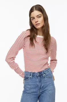 Ребристый топ H&amp;M, красный/полосатый