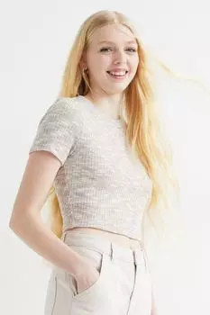 Ребристый топ H&M, светло-бежевый меланж