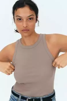 Ребристый топ H&M, бежевый