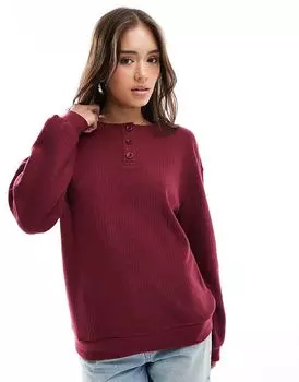 Ребристый топ хенли бордового цвета ASOS DESIGN