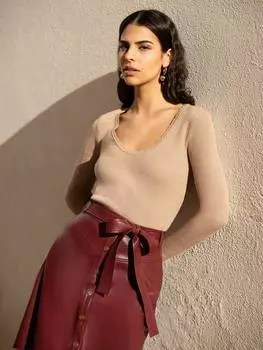 Ребристый топ из металлического трикотажа Yumi, золотой