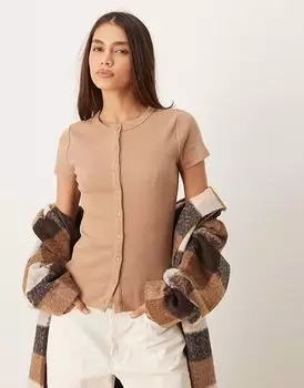 Ребристый топ на пуговицах Abercrombie & Fitch коричневого цвета