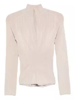 Ребристый топ-поло с застежкой-молнией спереди Mugler, нейтральный