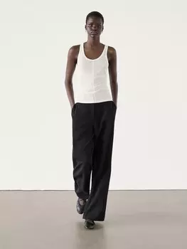 Ребристый топ с бретелями и центральным швом Massimo Dutti, белый