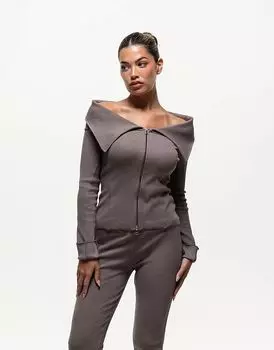 Ребристый топ с длинными рукавами коричневого цвета Good For Nothing