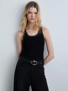 Ребристый топ с контрастной отделкой shadin Mango, черный
