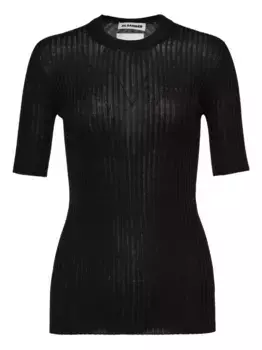 Ребристый топ с короткими рукавами JIL SANDER, черный