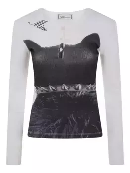Ребристый топ с кошачьим принтом BLUMARINE, черный
