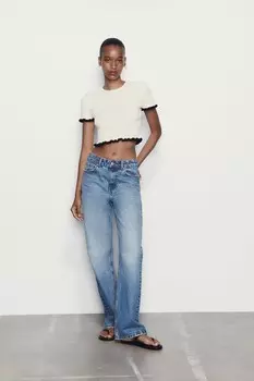 Ребристый топ с орушами ZARA, экру