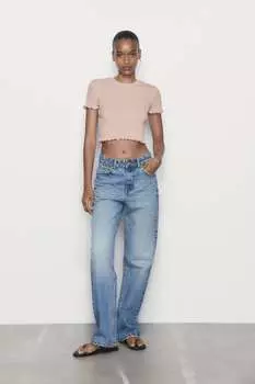 Ребристый топ с орушами ZARA, розовый