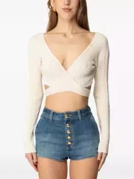 Ребристый топ с запахом Elisabetta Franchi, белый